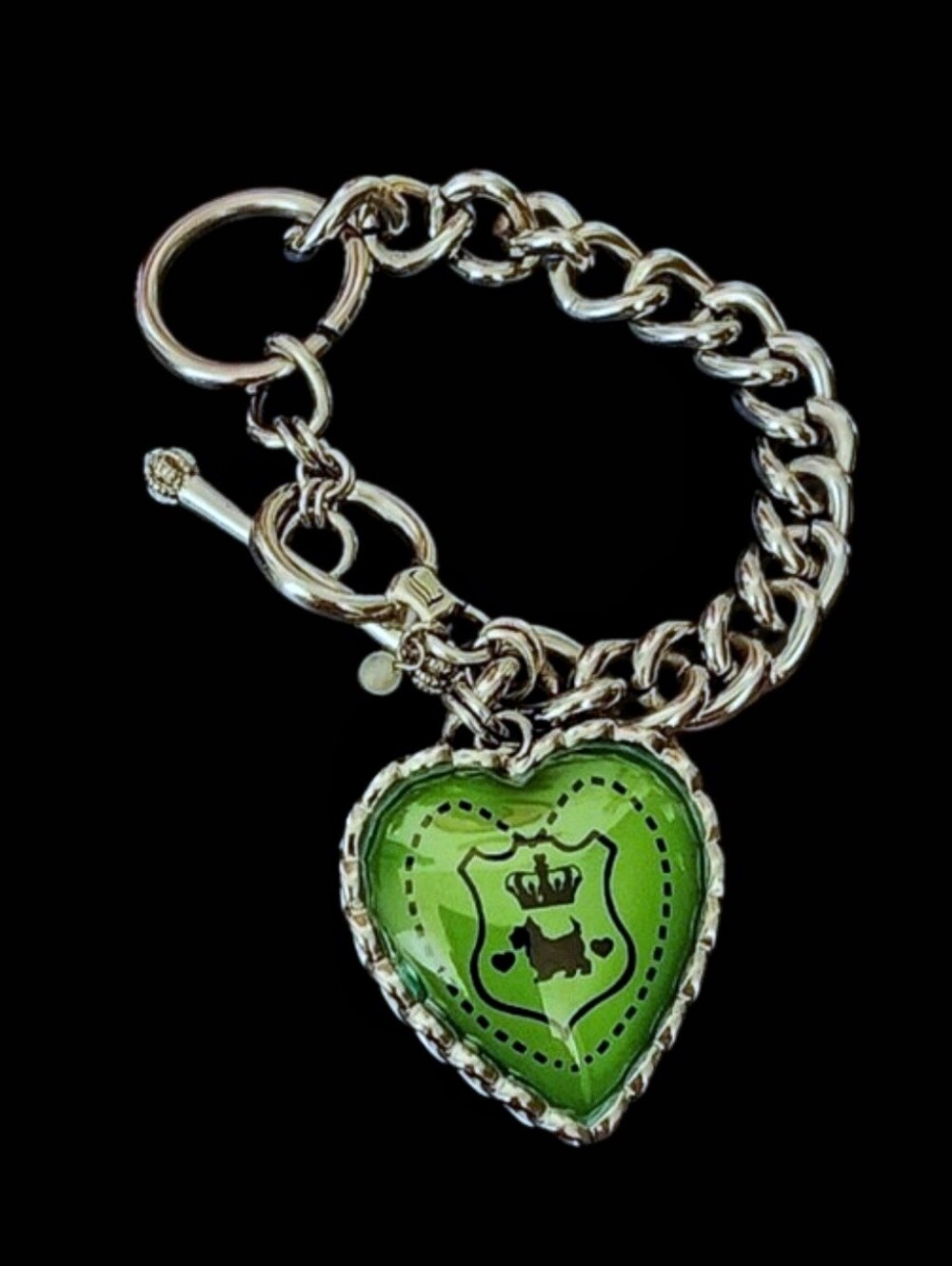 Y2K Juicy Couture Chunky Toggle Bracelet - Green Heart Scotty Dog